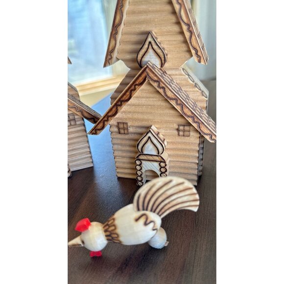 Vintage 1979 Lot of 3 Russian Wooden Folk Art House Church Souvenir Teremok - Picture 3 of 10